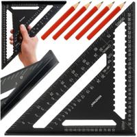 Timmermanswinkelhaak 30x30 cm - 90°/45° Speed Square met cm/inch + 5 Timmerpotloden - thumbnail