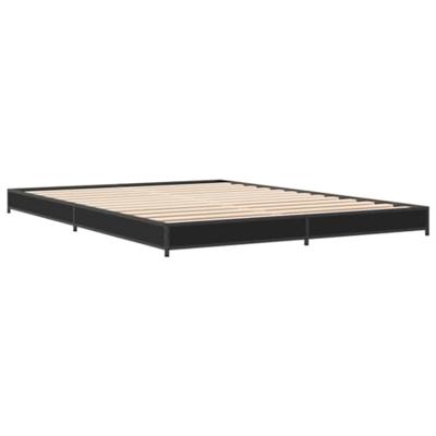 Bedframe bewerkt hout metaal zwart 135x190 cm Bedframe bewerkt hout metaal zwart 135x190 cm