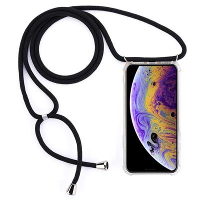 Vierhoek anti-val trasparent TPU mobiele telefoon geval met Lanyard voor iPhone X/XS (zwart) Vierhoek anti-val trasparent TPU mobiele telefoon geval met Lanyard voor iPhone X/XS (zwart)