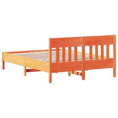 Bedframe met hoofdbord massief grenenhout wasbruin 120x190 cm