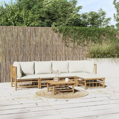 6-delige Loungeset met kussens bamboe crèmewit