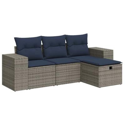 4-delige Loungeset met kussens poly rattan grijs