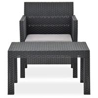 2-delige Loungeset met kussen PP rattan antracietkleurig - thumbnail