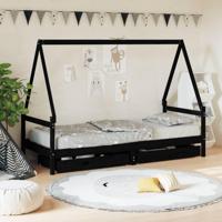 Kinderbedframe met lades 90x200 cm massief grenenhout zwart - thumbnail