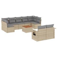 10-delige Loungeset met kussens poly rattan beige - thumbnail