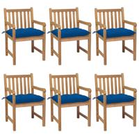 Tuinstoelen 6 st met blauwe kussens massief teakhout - thumbnail