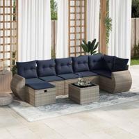 8-delige Loungeset met kussens poly rattan grijs - thumbnail