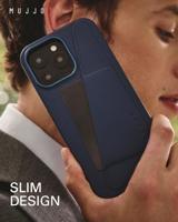 Mujjo Leather Wallet Case iPhone 16 Pro Max blauw - thumbnail