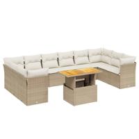 11-delige Tuinset met kussens poly rattan beige - thumbnail