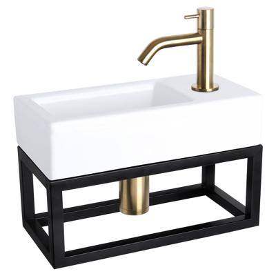 Differnz Ravo fonteinset keramiek kraan gebogen mat goud 38.5 x 18.5 x 9 cm met handdoekrek