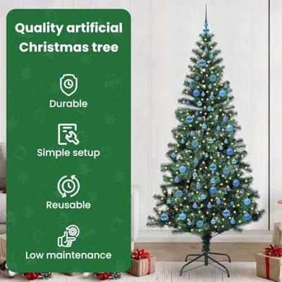 VidaXL Kunstmatig voorverlicht kerstboom groen 240 cm pvc en metaal