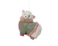 Kersthanger schaap met groene jas polyester 13 cm - thumbnail