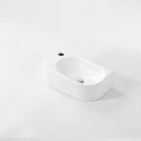 QeramiQ Blend Fontein - 40x22x12cm - Links - Geribbeld - halfrond - 1 kraangat - Keramiek - Wit Mat 8715RMW - thumbnail
