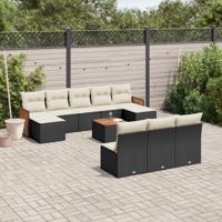 11-delige Loungeset met kussens poly rattan zwart - thumbnail