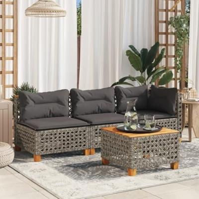Tuinhoekbank met kussens poly rattan grijs