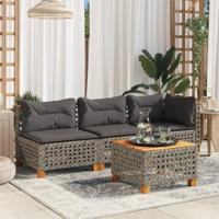 Tuinhoekbank met kussens poly rattan grijs - thumbnail