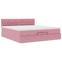 Ottoman bed met matras 200x200 cm fluweel roze - thumbnail
