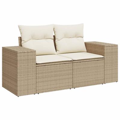 5-delige Loungeset met kussens poly rattan beige - thumbnail