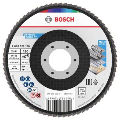 Bosch Accessoires X451 Lamellenschuurschijf | 115 x 22,23 mm | G120 | T27 - 2608626136 Bosch Accessoires X451 Lamellenschuurschijf | 115 x 22,23 mm | G120 | T27 - 2608626136