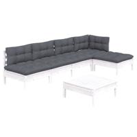 6-delige Loungeset met kussens grenenhout wit - thumbnail