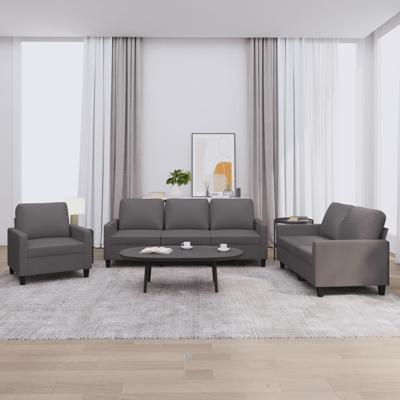 3-delige Loungeset met kussens kunstleer grijs