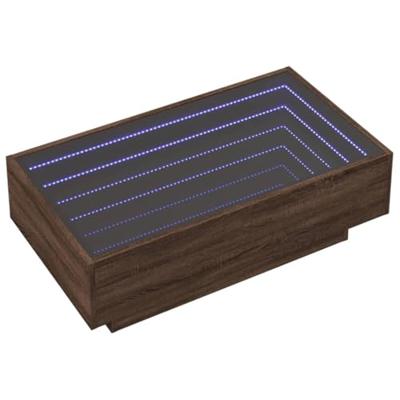 Salontafel met LED 90x50x30 cm bewerkt hout bruin eikenkleurig Salontafel met LED 90x50x30 cm bewerkt hout bruin eikenkleurig