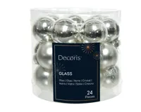 Decoris kerstballen set glas 24st zilver 2,5cm - thumbnail