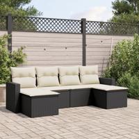 6-delige Loungeset met kussens poly rattan zwart - thumbnail