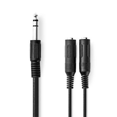 Stereo-Audiokabel | 6,35 mm Male | 2x 6,35 mm Female | Vernikkeld | 0.20 m | Rond | Zwart