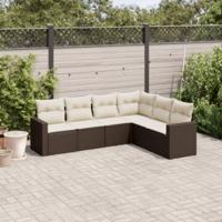 6-delige Loungeset met kussens poly rattan bruin - thumbnail