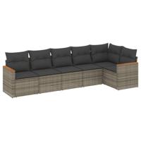 6-delige Loungeset met kussens poly rattan grijs - thumbnail