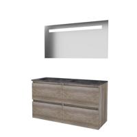 Basic-Line Economic 46 Badkamermeubelset - 120 x 46 cm - Greeploos - 4 Lades - Hardstenen Wastafel - Zonder Kraangat - Spiegel met LED Verlichting - Scotch Oak - thumbnail