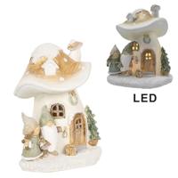 Clayre & Eef Decoratie Huis met LED Paddenstoel 13x12x15 cm Beige - thumbnail