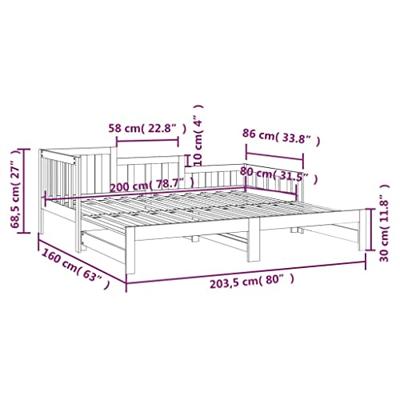 Slaapbank uitschuifbaar 2x(80x200) cm massief grenenhout zwart
