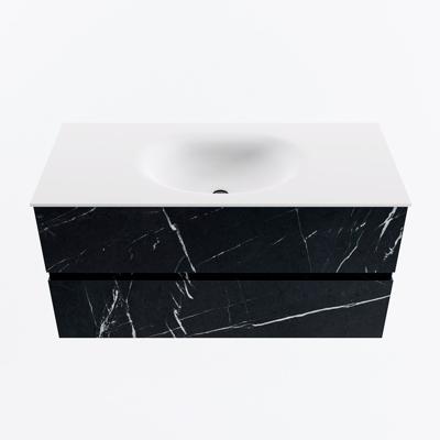 MONDIAZ VICA 100cm badmeubel onderkast Marquina 2 lades. Wastafel MOON midden 1 kraangat, kleur Talc.