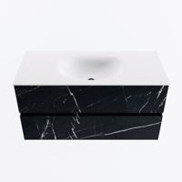 MONDIAZ VICA 100cm badmeubel onderkast Marquina 2 lades. Wastafel MOON midden 1 kraangat, kleur Talc. - thumbnail