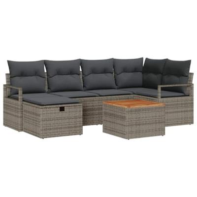 Tuinbankenset met kussen met opslag 7 pcs Grijs poly rattan