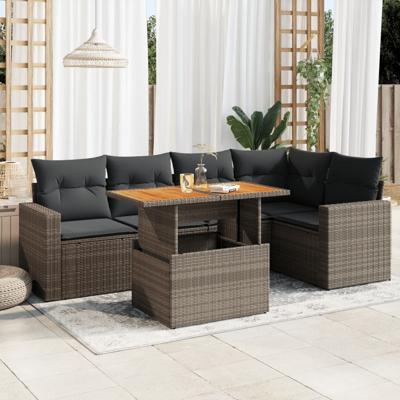 6-delige Loungeset met kussens poly rattan grijs