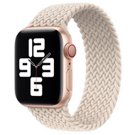 Braided Solo Loop nylon bandje - Maat: M - Sterrenlicht / Starlight - Geschikt voor Apple Watch 38mm / 40mm / 41mm / 42mm - thumbnail