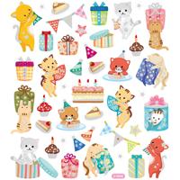 Creativ Company Stickers, verjaardags katten, vel 15x16,5 cm, ca. 38 stuk, 1 vel - thumbnail