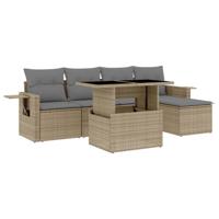 6-delige Loungeset met kussens poly rattan beige - thumbnail