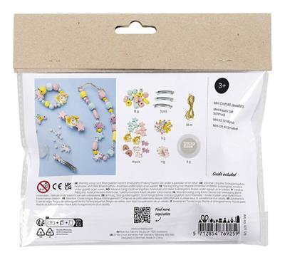 Creativ Company Mini hobbyset sieraden, halsketting, armbanden, oorbellen, lichtblauw, lichtrood, geel, 1 doos