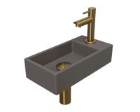 Fonteinset INK Versus 36x18x9 cm Quartz Beton Met Kraangat Rechts Brushed Mat Goud - thumbnail