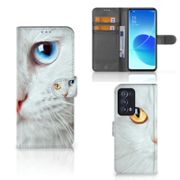 OPPO Reno 6 Pro Plus 5G | Telefoonhoesje | Met pasjeshouder | Witte Kat - thumbnail