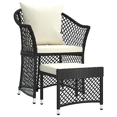 2-delige Loungeset met kussens poly rattan zwart