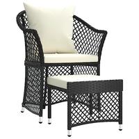 2-delige Loungeset met kussens poly rattan zwart - thumbnail