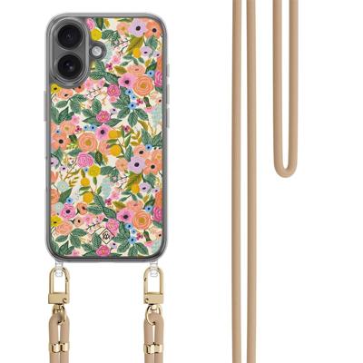 iPhone 17 hoesje met beige koord - Pink garden iPhone 17 hoesje met beige koord - Pink garden