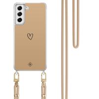 Samsung Galaxy S21 FE hoesje met beige koord - Hart bruin - thumbnail