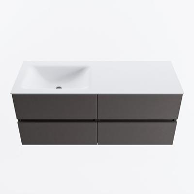 MONDIAZ VICA 120cm badmeubel onderkast Dark Grey 4 lades. Wastafel CLOUD links zonder kraangat, kleur Talc.
