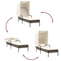 Ligbed met luifel en tafel poly rattan bruin - thumbnail